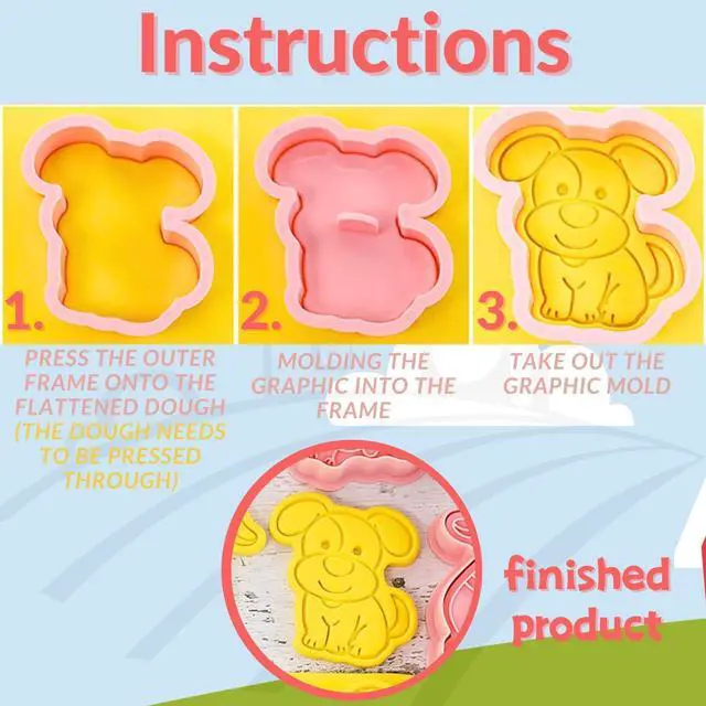 Alt view image 2 of 7 - 8 Pcs Farm Animal Cookie Cutter Stamp Set for Baking