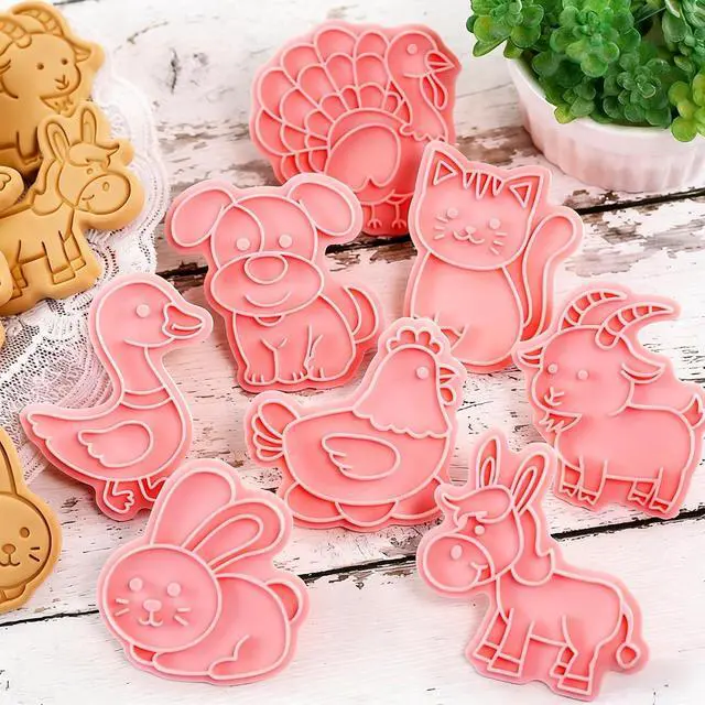 Alt view image 3 of 7 - 8 Pcs Farm Animal Cookie Cutter Stamp Set for Baking