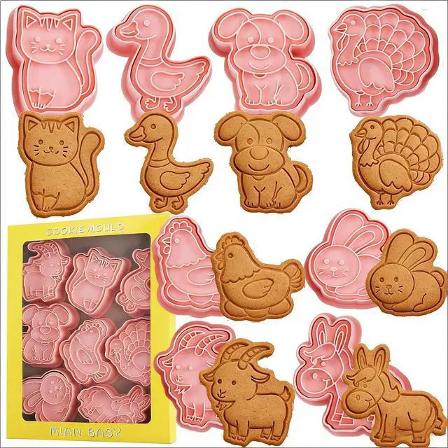 Main image of 8 Pcs Farm Animal Cookie Cutter Stamp Set for Baking