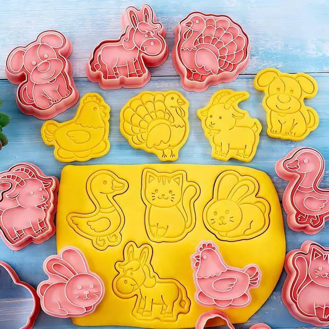 Alt view image 4 of 7 - 8 Pcs Farm Animal Cookie Cutter Stamp Set for Baking
