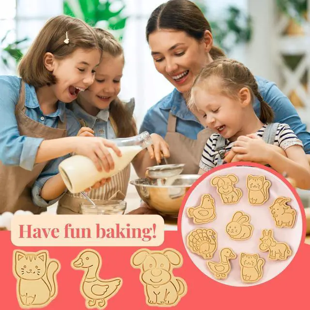 Alt view image 7 of 7 - 8 Pcs Farm Animal Cookie Cutter Stamp Set for Baking