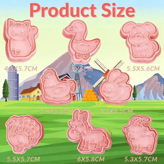 Alt view image 6 of 7 - 8 Pcs Farm Animal Cookie Cutter Stamp Set for Baking