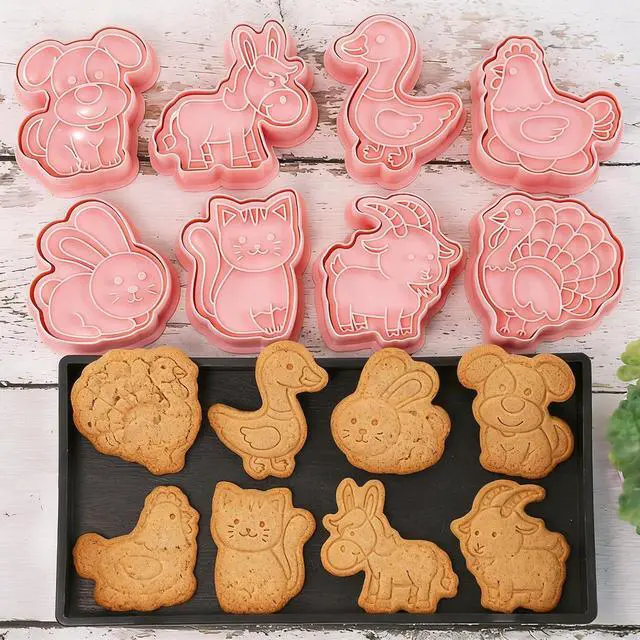 Alt view image 5 of 7 - 8 Pcs Farm Animal Cookie Cutter Stamp Set for Baking