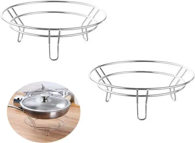 Main image of 2 Pack Wok Pan Holder Hot Stir-Fry Pans Wire Rack Steamer Dish Base Serving Stand Round Bottom Pot Trivet Bracket Stainless Steel Heat Resistant for Kitchen Table Countertops Cooling
