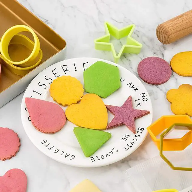 Alt view image 5 of 5 - XIPEGPA 12PCS Color Plastic Cookie Cutters Heart Star Triangle for Vegetable Fruit Cutters