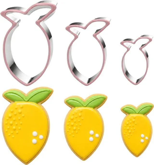 Main image of 3 Piece Multi-Size Lemon Cookie Cutters Set, Silicone Rim Set
