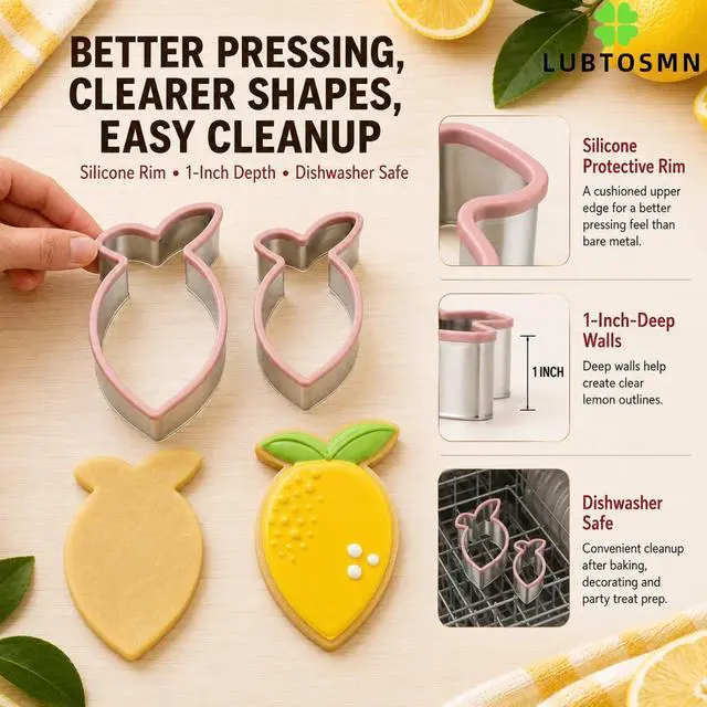 Alt view image 4 of 7 - 3 Piece Multi-Size Lemon Cookie Cutters Set, Silicone Rim Set