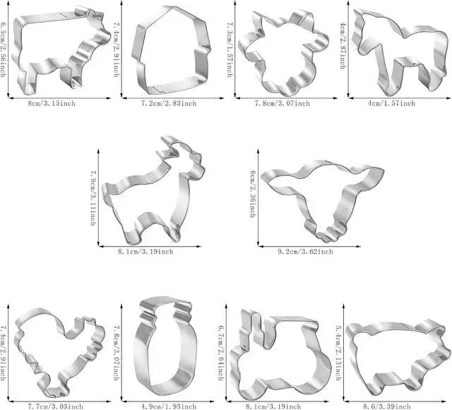 Alt view image 2 of 5 - 10 PCS Farm Cookie Cutter Set with Recipe Booklet Rooster Cow Pig Lamb Horse Barn and Tractor Cow Face Milk Bottle Bull head