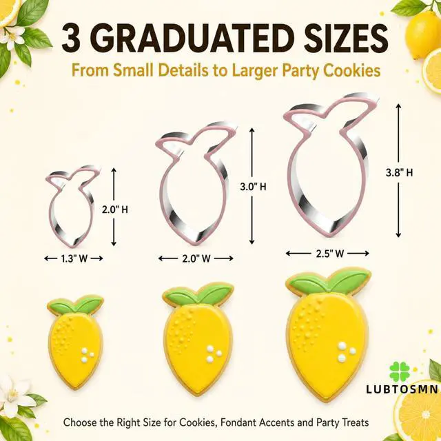Alt view image 7 of 7 - 3 Piece Multi-Size Lemon Cookie Cutters Set, Silicone Rim Set