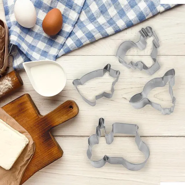 Alt view image 3 of 5 - 10 PCS Farm Cookie Cutter Set with Recipe Booklet Rooster Cow Pig Lamb Horse Barn and Tractor Cow Face Milk Bottle Bull head