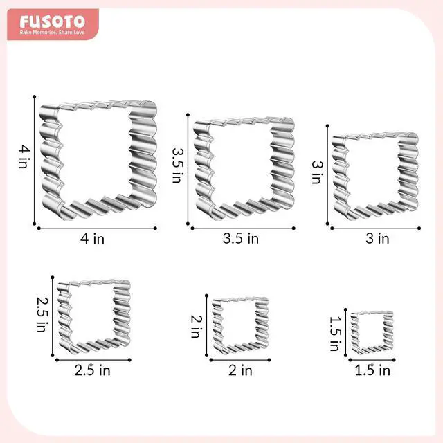 Alt view image 3 of 6 - FUSOTO 6PCS Square Cookie Cutter Set - Square Shaped, 1.5-4 Inch