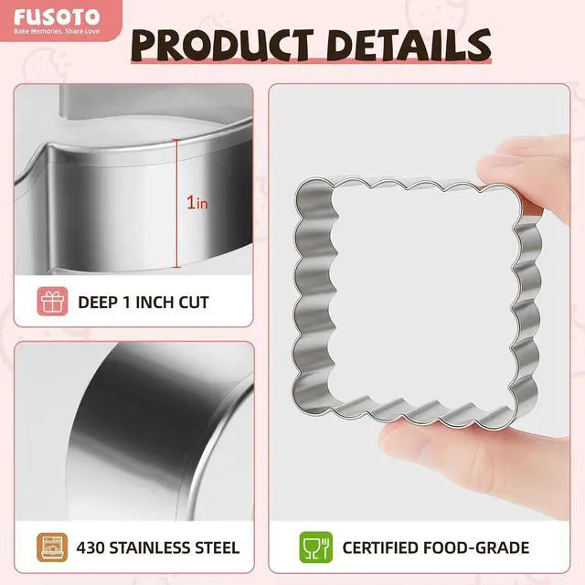 Alt view image 5 of 6 - FUSOTO 6PCS Square Cookie Cutter Set - Square Shaped, 1.5-4 Inch