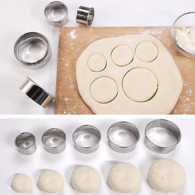 Alt view image 2 of 6 - 5 Pieces Biscuit Cookie Cutters Set,Stainless Steel Circle Round Cookie Biscuit Cutters in Graduated Sizes Shape Molds for Pastries Doughs Doughnuts