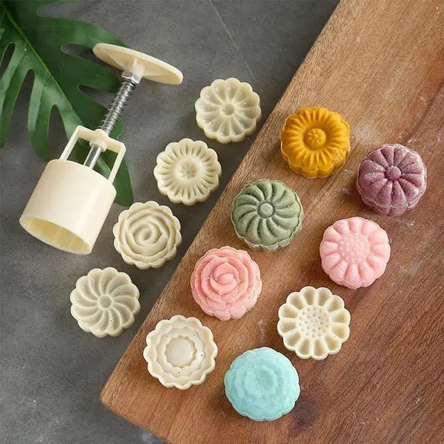 Main image of Mooncake Mold with 6 Stamps,Mid-Autumn Festival Hand-Pressure Flower Moon Cake Mould 50g DIY Decoration Mooncake Press Molds
