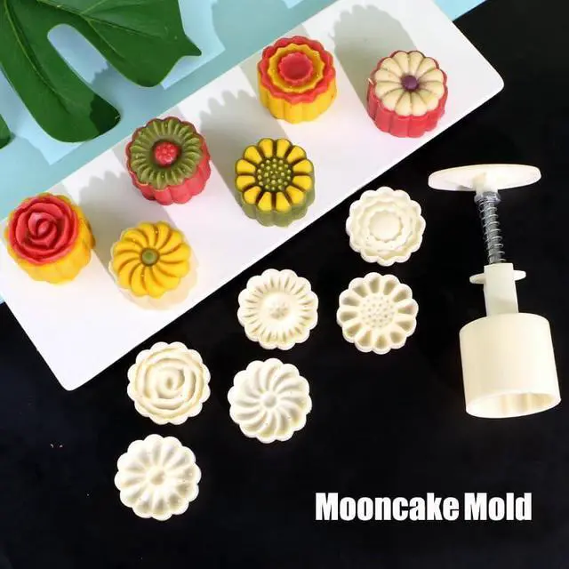 Alt view image 3 of 6 - Mooncake Mold with 6 Stamps,Mid-Autumn Festival Hand-Pressure Flower Moon Cake Mould 50g DIY Decoration Mooncake Press Molds