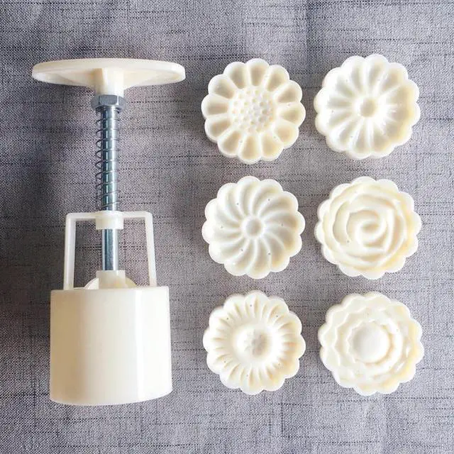 Alt view image 5 of 6 - Mooncake Mold with 6 Stamps,Mid-Autumn Festival Hand-Pressure Flower Moon Cake Mould 50g DIY Decoration Mooncake Press Molds