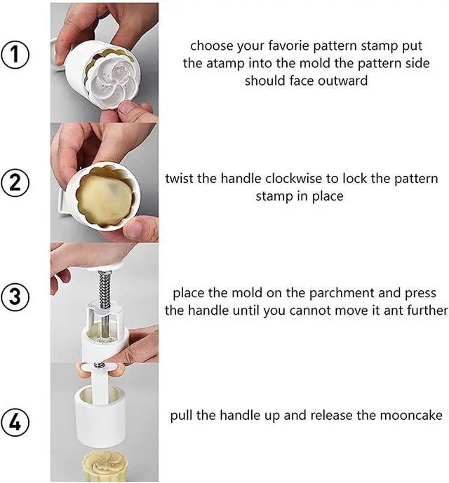 Alt view image 6 of 6 - Mooncake Mold with 6 Stamps,Mid-Autumn Festival Hand-Pressure Flower Moon Cake Mould 50g DIY Decoration Mooncake Press Molds