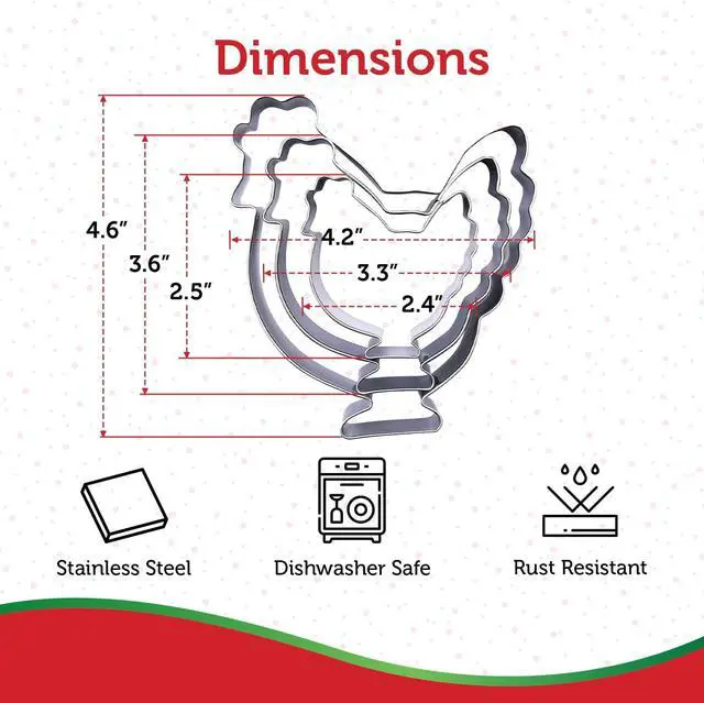 Alt view image 2 of 7 - Chicken Cookie Cutter Set Sharp & Stainless Steel Cooking Utensils A Fun Fit for Sandwiches, Pancakes, Fruits & Crafts Dishwasher-Safe 3-Piece Bakery Supplies by Sweet Cookie Crumbs