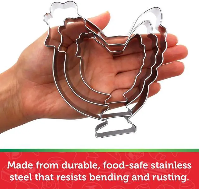 Alt view image 3 of 7 - Chicken Cookie Cutter Set Sharp & Stainless Steel Cooking Utensils A Fun Fit for Sandwiches, Pancakes, Fruits & Crafts Dishwasher-Safe 3-Piece Bakery Supplies by Sweet Cookie Crumbs