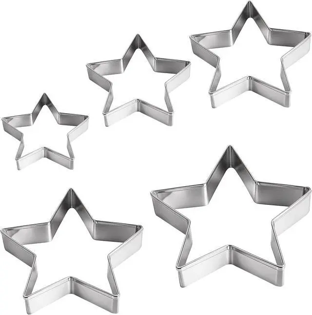 Main image of 5 Pcs Star Cookie Cutter Set, Stainless Steel Five-Pointed Star Edge Cookie Cutters Fondant Biscuit Sandwich Cheese Cutter Stars Shapes Molds Pastry Mold Bakeware Tools