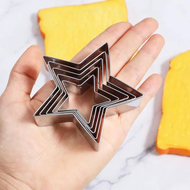 Alt view image 4 of 7 - 5 Pcs Star Cookie Cutter Set, Stainless Steel Five-Pointed Star Edge Cookie Cutters Fondant Biscuit Sandwich Cheese Cutter Stars Shapes Molds Pastry Mold Bakeware Tools