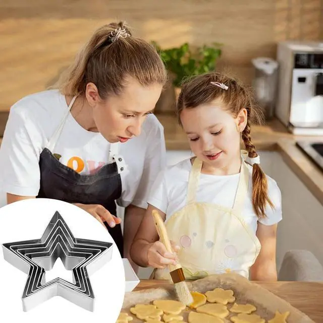 Alt view image 5 of 7 - 5 Pcs Star Cookie Cutter Set, Stainless Steel Five-Pointed Star Edge Cookie Cutters Fondant Biscuit Sandwich Cheese Cutter Stars Shapes Molds Pastry Mold Bakeware Tools