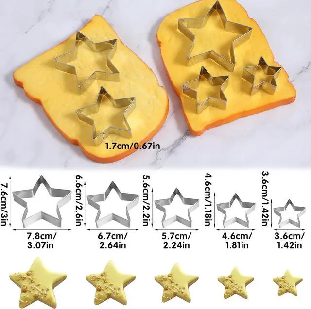 Alt view image 2 of 7 - 5 Pcs Star Cookie Cutter Set, Stainless Steel Five-Pointed Star Edge Cookie Cutters Fondant Biscuit Sandwich Cheese Cutter Stars Shapes Molds Pastry Mold Bakeware Tools