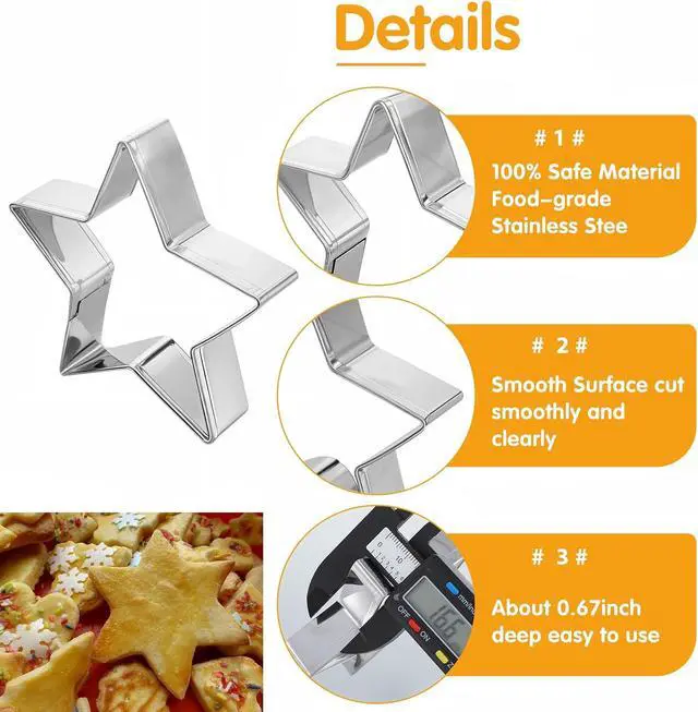 Alt view image 3 of 7 - 5 Pcs Star Cookie Cutter Set, Stainless Steel Five-Pointed Star Edge Cookie Cutters Fondant Biscuit Sandwich Cheese Cutter Stars Shapes Molds Pastry Mold Bakeware Tools