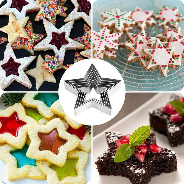 Alt view image 6 of 7 - 5 Pcs Star Cookie Cutter Set, Stainless Steel Five-Pointed Star Edge Cookie Cutters Fondant Biscuit Sandwich Cheese Cutter Stars Shapes Molds Pastry Mold Bakeware Tools