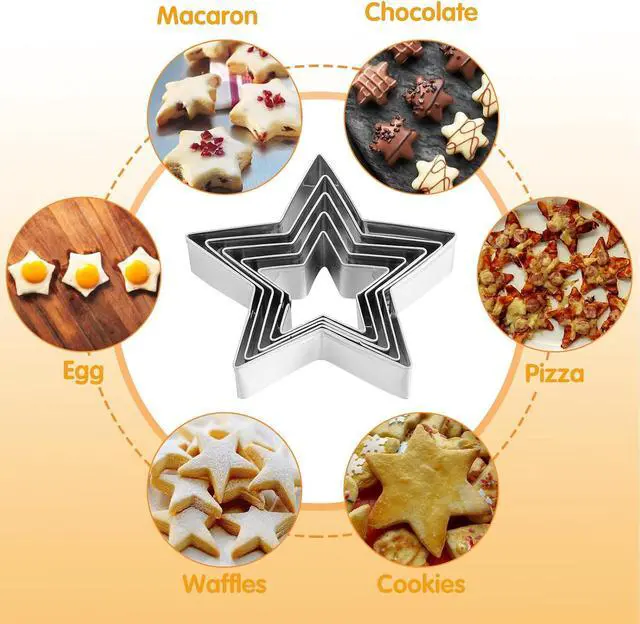 Alt view image 7 of 7 - 5 Pcs Star Cookie Cutter Set, Stainless Steel Five-Pointed Star Edge Cookie Cutters Fondant Biscuit Sandwich Cheese Cutter Stars Shapes Molds Pastry Mold Bakeware Tools