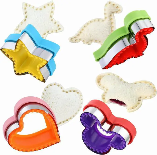 Main image of Elfkitwang Sandwich Cutter and Sealer Set,4 Pcs Bread Sandwich Decruster Pancake Maker DIY Cookie Cutters for Kids Bento,Heart Dinosaur Star Mouse Shapes Mold.