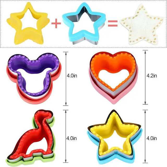 Alt view image 2 of 7 - Elfkitwang Sandwich Cutter and Sealer Set,4 Pcs Bread Sandwich Decruster Pancake Maker DIY Cookie Cutters for Kids Bento,Heart Dinosaur Star Mouse Shapes Mold.