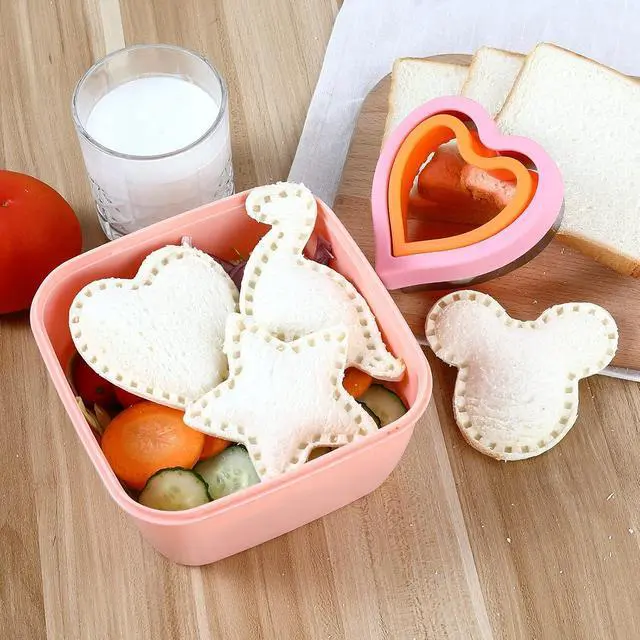Alt view image 4 of 7 - Elfkitwang Sandwich Cutter and Sealer Set,4 Pcs Bread Sandwich Decruster Pancake Maker DIY Cookie Cutters for Kids Bento,Heart Dinosaur Star Mouse Shapes Mold.