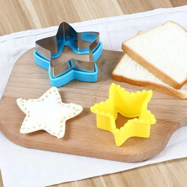 Alt view image 5 of 7 - Elfkitwang Sandwich Cutter and Sealer Set,4 Pcs Bread Sandwich Decruster Pancake Maker DIY Cookie Cutters for Kids Bento,Heart Dinosaur Star Mouse Shapes Mold.