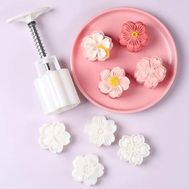 Alt view image 3 of 7 - 2 Pack Moon Cake Mold,Hand Printed Flower Cutter Baking Tools