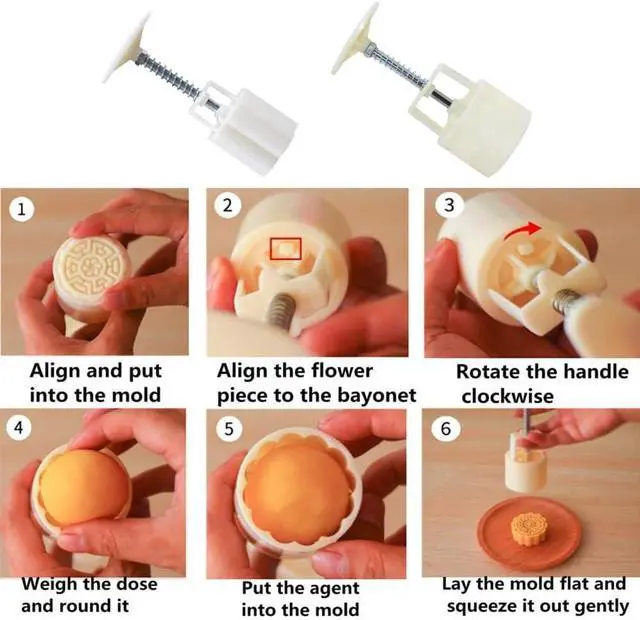 Alt view image 4 of 7 - 2 Pack Moon Cake Mold,Hand Printed Flower Cutter Baking Tools