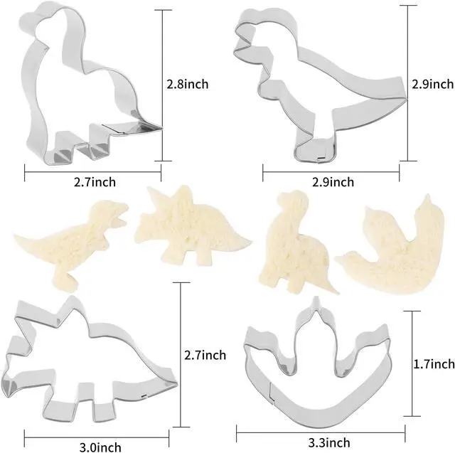 Alt view image 3 of 6 - Cookie Cutter ANCKNE Dinosaur Cookie Cutter Set Small Size Stainless Steel Shaped for Kids Dinosaur Theme Birthday Party Supplies