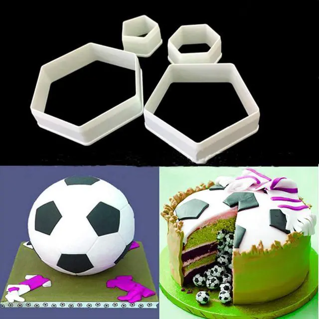 Alt view image 3 of 6 - Soccer Ball Cookie Cutter,Hexagon Cookie Cutter,Football Cake Decorations - 4 Sizes Geometric Biscuit Cutters Sandwiches Pastry Cutter for Birthday Cake Cupcake Decorating Tools