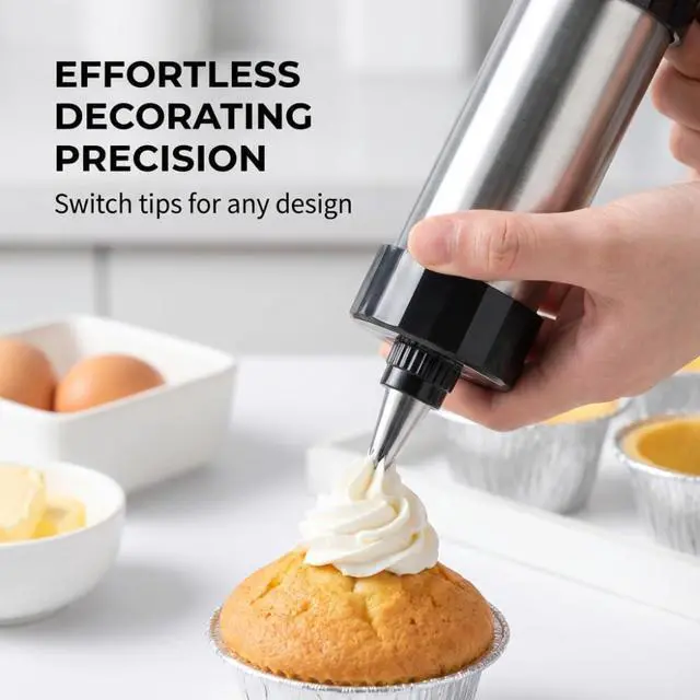 Alt view image 4 of 7 - Stainless Steel Cookie Press Gun Kit, 13 Discs & 8 Piping Tips