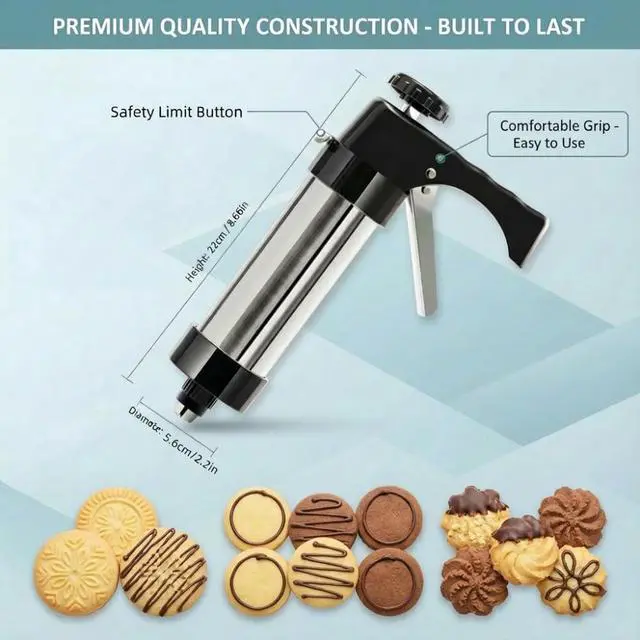 Alt view image 3 of 7 - Stainless Steel Cookie Press Gun Kit, 13 Discs & 8 Piping Tips