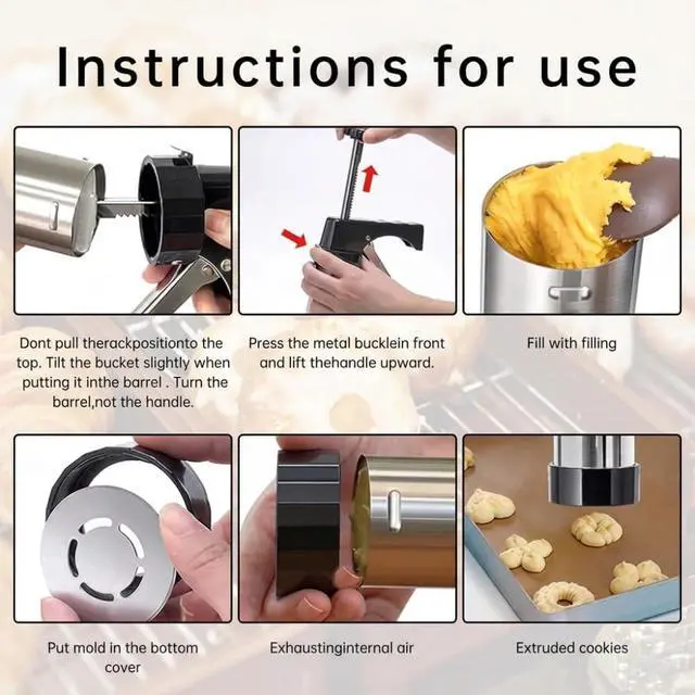 Alt view image 7 of 7 - Stainless Steel Cookie Press Gun Kit, 13 Discs & 8 Piping Tips