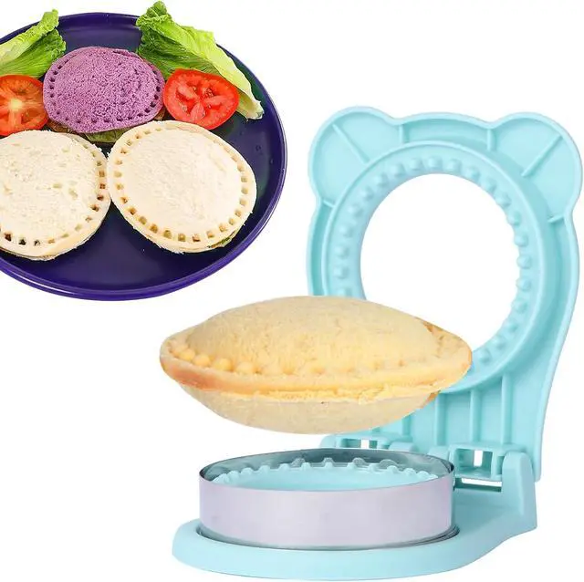 Alt view image 6 of 7 - Sandwich Cutter and Sealer, Stainless Steel Uncrustable Sandwich Maker with CrimperRound Circle Shape for Peanut Butter Jelly, Pancake, CookieCrustless Bread Sealer for Kids Lunchboxes (Light Blue)