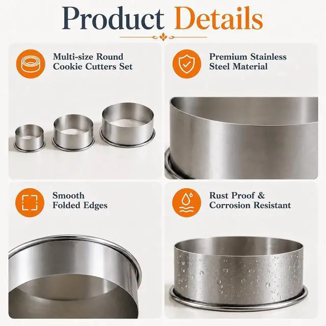 Alt view image 3 of 7 - Biscuit Cutters Set, Round Cookie Cutters, Stainless Steel Dumpling Cutters,Cake Pastry Cutters,Scone Cutters Molds for Cooking Baking (3Pcs, Plain Edge)