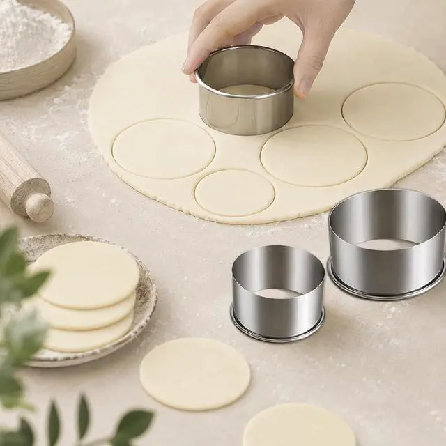 Alt view image 5 of 7 - Biscuit Cutters Set, Round Cookie Cutters, Stainless Steel Dumpling Cutters,Cake Pastry Cutters,Scone Cutters Molds for Cooking Baking (3Pcs, Plain Edge)