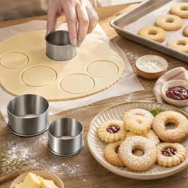 Alt view image 6 of 7 - Biscuit Cutters Set, Round Cookie Cutters, Stainless Steel Dumpling Cutters,Cake Pastry Cutters,Scone Cutters Molds for Cooking Baking (3Pcs, Plain Edge)
