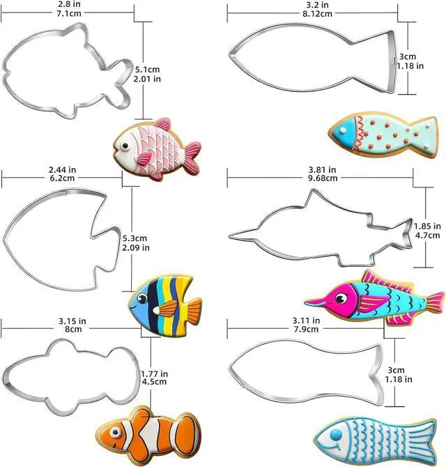 Alt view image 2 of 7 - hitsuki Fish Cookie Cutter Set Fish shapes Metal Cookie Molds6pcs