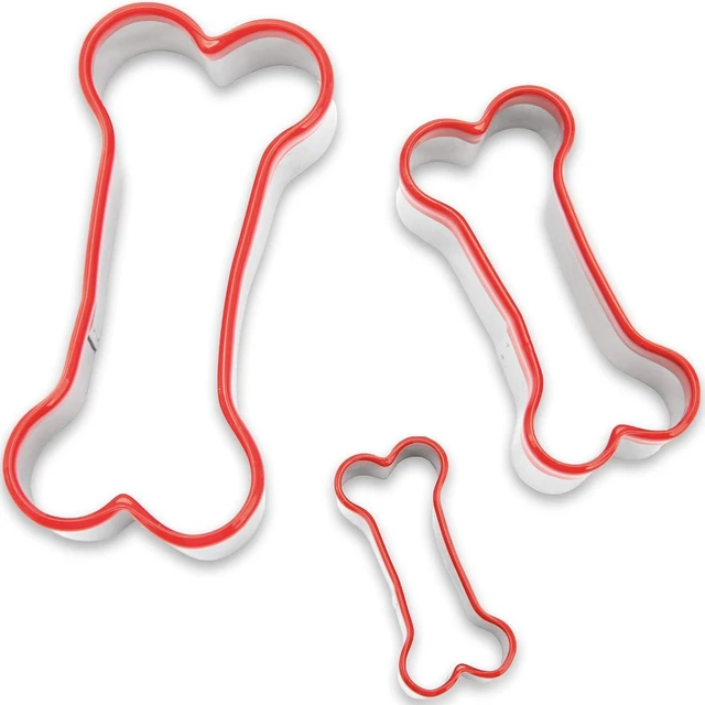 Main image of 3-Piece Dog Bone Cookie Cutters Set - Dog Treats Cutters, Bone Shapes, 2.4" to 3.9" Soft PVC Coated
