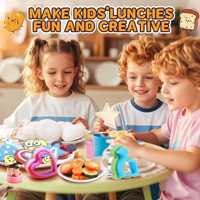 Alt view image 2 of 7 - 12 Pcs Sandwich Cutter and Sealer Set, Bread Decruster Pancake Maker DIY Cookie Cutters Vegetable Cutter Shapes for Kids, Ideal for School Lunch Boxes and Bento Boxes Boys Girls