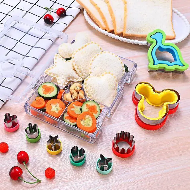 Alt view image 3 of 7 - 12 Pcs Sandwich Cutter and Sealer Set, Bread Decruster Pancake Maker DIY Cookie Cutters Vegetable Cutter Shapes for Kids, Ideal for School Lunch Boxes and Bento Boxes Boys Girls