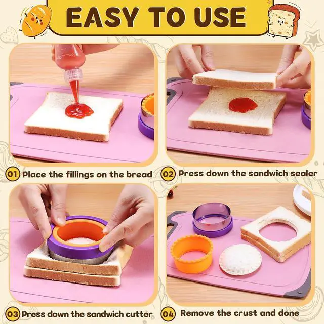 Alt view image 6 of 7 - 12 Pcs Sandwich Cutter and Sealer Set, Bread Decruster Pancake Maker DIY Cookie Cutters Vegetable Cutter Shapes for Kids, Ideal for School Lunch Boxes and Bento Boxes Boys Girls
